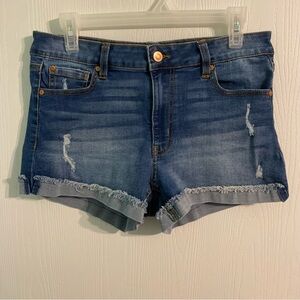 Celebrity Pink Dark Wash Cuffed Raw Hem Stretch Denim Shorts Size 9